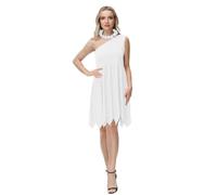 Funhoo Wilma Une Épaule Robe Asymétrique Blanche sans Manches avec Collier Famille Femme des Cavernes Costume de Couple Primitif Personnages de Dessins Animés Costumes Drôles pour Adultes (Blanc, L)