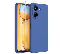 FUNHULLUN Coque Compatible avec Xiaomi Redmi 13C Case avec 2 Verre trempé，Intérieur Microfibre Etui de Silicone Liquide Protection Contre Les Chutes Antichoc Full Body Protection Housse-Bleu
