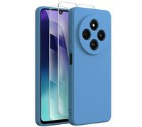 FUNHULLUN Coque Compatible avec Xiaomi Redmi 14C Case avec 2 Verre trempé，Intérieur Microfibre Etui de Silicone Liquide Protection Contre Les Chutes Antichoc Full Body Protection Housse-Bleu