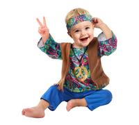 Funidelia | Costume Hippie pour bébé Années 60, Hippie, Flower Power, Décennies - Costume pour bébé et accessoires pour fête, carnaval et Halloween - Taille 0-6 mois - Bleu clair/bleu
