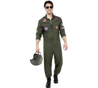 Funidelia | Déguisement aviateur Top Gun pour homme Pilote, Aviateur, Professions - Déguisement pour Adultes et accessoires pour Halloween, carnaval et fêtes. - Taille XXL - Vert foncé