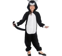 Funidelia | Déguisement chat onesie pour fille et garçon Animaux, Petit chat, Kitten - Déguisement pour enfant et accessoires pour Halloween, carnaval et fêtes. - Taille 10-12 ans - Noir