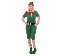 Funidelia Déguisement d’elfe de Noël pour femme, Comprend t-shirt, pantalon, ceinture et bonnet, Noël - Tenue pour adultes pour fêtes, Carnaval et Halloween - Taille S