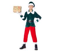 Funidelia Déguisement d’elfe Deluxe pour garçon, Comprend pull, pantalon, ceinture et bonnet, Noël - Tenue pour enfants pour fêtes, Carnaval et Halloween - Taille 5-6 ans