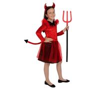 Funidelia Déguisement de diablesse pour fille, Inclus robe avec queue et serre-tête, Démon, Diable - Tenue pour enfants pour fêtes, Carnaval et Halloween - Taille 7-9 ans