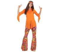 Funidelia Déguisement de Hippie joyeuse pour femme, Comprend pantalon, chemise et bandeau pour les cheveux, Années 60 - Tenue pour adultes pour fêtes, Carnaval et Halloween - Taille S