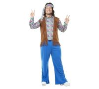 Funidelia Déguisement de Hippie pour Homme avec chemise, gilet, pantalon et bandeau, Tenue des Années 60 pour Adulte Décennies, Déguisements pour Carnaval, Halloween & EVJF/EVG - Taille XXL