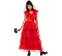 Funidelia | Déguisement de Lydia - Beetlejuice pour Femme Tim Burton, Films de Peur, Horreur - Déguisement pour Adultes et Accessoires pour Halloween, Carnaval et fêtes. - Taille L - Rouge