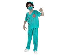 Funidelia Déguisement de médecin zombie pour garçon, Inclus pantalon, t-shirt, masque et bonnet, Mort-Vivant - Tenue pour enfants pour fêtes, Carnaval et Halloween - Taille 10-12 ans