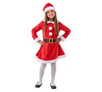 Funidelia Déguisement de Mère Noël Deluxe pour fille, Comprend robe, bonnet et ceinture, Noël - Tenue pour enfants pour fêtes, Carnaval et Halloween - Taille 5-6 ans