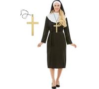 Funidelia | Déguisement de nonne avec croix pour femme Religieux, Nun, Sister Act, Professions - Déguisement pour Adultes et accessoires pour Halloween, carnaval et fêtes. - Taille L - Noir