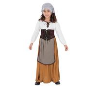 Funidelia Déguisement de paysanne médiévale pour fille, Jupe, tablier, chemisier, corset et foulard pour la tête, Moyen Âge - Tenue pour enfants pour fêtes, Carnaval et Halloween - Taille 7-9 ans