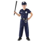 Funidelia Déguisement de policier pour garçon, comprend un t-shirt, un pantalon, une ceinture et une casquette, Costume d’agent pour enfant, Déguisements de Carnaval, Halloween - Taille 7-9 ans