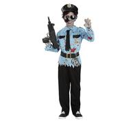 Funidelia Déguisement de policier zombie avec accessoires pour garçon, Pantalon, t-shirt, ceinture, cravate, casquette, mitraillette - Tenue pour enfants, fêtes, Carnaval et Halloween - Taille 5-6 ans