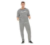 Funidelia Déguisement de prisonnier pour homme, Comprend t-shirt, pantalon et casquette, Voleur, Prisonnier - Tenue pour adultes pour fêtes, Carnaval et Halloween - Taille 4XL