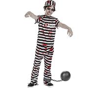 Funidelia Déguisement de prisonnier zombie avec boule pour garçon, pantalon, t-shirt, bonnet, boule et chaîne, Voleur - Tenue pour enfants pour fêtes, Carnaval et Halloween - Taille 7-9 ans