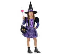 Funidelia Déguisement de sorcière avec accessoires pour fille, Taille 7-9 ans Sorcières, Magiciens - Costume pour enfant pour les fêtes, le Carnaval et Halloween
