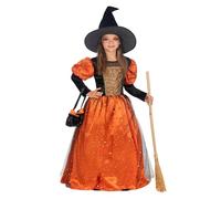 Funidelia Déguisement de sorcière Premium pour fille, Comprend robe, chapeau et sac, Taille 5-6 ans, Sorciers - Tenue pour enfants pour fêtes, Carnaval et Halloween