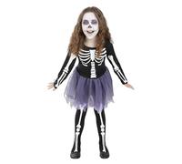 Funidelia Déguisement de squelette avec collants pour fille, Inclus robe avec tutu phosphorescent, Crâne - Tenue pour enfants pour fêtes, Carnaval et Halloween - Taille 3-4 ans