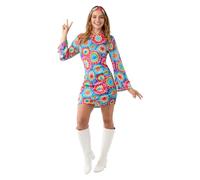 Funidelia | Déguisement Hippie des années 60's pour Femme Années 60, Flower Power, Décennies - Déguisement pour Adultes et Accessoires pour Halloween, Carnaval et fêtes - Taille S - M - Jaune