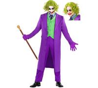 FUNIDELIA Déguisement Joker avec perruque - Déguisement pour homme et accessoires pour Halloween, carnaval et fêtes. M
