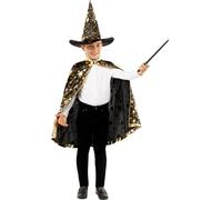 Funidelia | Déguisement magicien étoiles pour garçon Sorcières, Magiciens, Halloween, Horreur - Déguisement pour enfant et accessoires pour Halloween, carnaval et fêtes. - Taille 7-9 ans - Noir