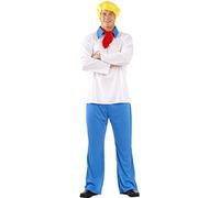 Funidelia Déguisement Officiel de Fred - Scooby Doo pour homme, Comprend t-shirt, pantalon, écharpe et perruque - Tenue pour adultes pour fêtes, Carnaval et Halloween - Taille XL
