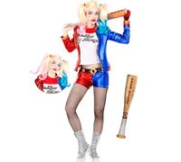 Funidelia Déguisement Officiel de Harley Quinn avec perruque et batte gonflable - Suicide Squad pour femme Super-héros, DC Comics - Tenue pour adultes pour fêtes, Carnaval et Halloween - Taille M