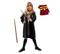 Funidelia Déguisement Officiel de Hermione Granger pour Fille avec cape, robe, écharpe et baguette, Tunique de Gryffondor Enfant Hogwarts, Déguisements de Carnaval et Halloween - Taille 7-9 ans