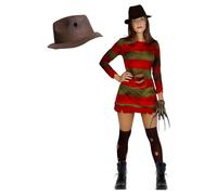 Funidelia Déguisement Officiel de Krueger avec chapeau - Les Griffes de la Nuit pour femme, Robe et chaussettes - Tenue pour adultes pour fêtes, Carnaval et Halloween - Taille S