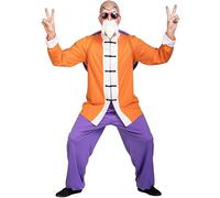 Funidelia Déguisement Officiel de Maître Roshi - Dragon Ball pour homme, Pantalon, veste, sac à dos, barbe, lunettes, tête chauve - Tenue pour adultes pour fêtes, Carnaval et Halloween - Taille L