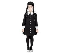 Funidelia Déguisement Officiel de Mercredi Addams - La Famille Addams pour fille, Inclus robe - Tenue pour enfants pour fêtes, Carnaval et Halloween - Taille 5-6 ans