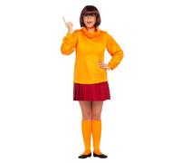 Funidelia Déguisement Officiel de Velma - Scooby Doo pour femme, Comprend t-shirt, jupe, chaussettes, perruque et lunettes - Tenue pour adultes pour fêtes, Carnaval et Halloween - Taille L
