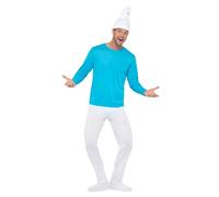 Funidelia Déguisement Officiel des Schtroumpfs pour homme, Inclus haut, pantalon avec couvre-bottes, queue et bonnet, Taille M - L - Tenue pour adultes pour fêtes, Carnaval et Halloween