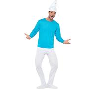 Funidelia Déguisement Officiel des Schtroumpfs pour homme, Inclus haut, pantalon avec couvre-bottes, queue et bonnet, Taille XL - Tenue pour adultes pour fêtes, Carnaval et Halloween