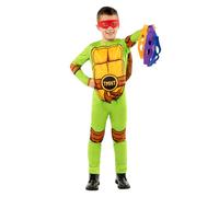 Funidelia Déguisement Officiel des Tortues Ninja pour Garçon et Fille avec combinaison, carapace et 4 masques, Tenue de Ninja Enfant, Déguisements de Carnaval, Halloween et Fêtes - Taille 7-9 ans