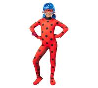 Funidelia Déguisement Officiel Ladybug pour Fille avec combinaison, perruque, masque, boucles d’oreilles et peluche, Tenue Miraculous Enfant, Déguisements de Carnaval et Halloween - Taille 5-6 ans