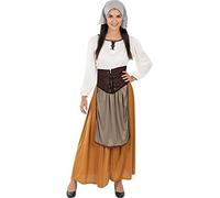 Funidelia | Déguisement paysanne médiévale pour femme Médiévaux, Moyen Age, Paysan, Aubergiste - Déguisement pour Adultes et accessoires pour Halloween, carnaval et fêtes - Taille L - Marron