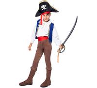 Funidelia | Déguisement pirate coloré pour garçon Corsair, Boucanier - Déguisement pour enfant et accessoires pour Halloween, carnaval et fêtes. - Taille 10-12 ans - Bleu