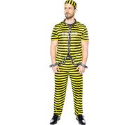 Funidelia | Déguisement prisonnier pour homme Voleur, Braqueur, Délinquant, Professions - Déguisement pour Adultes et accessoires pour Halloween, carnaval et fêtes. - Taille L - Jaune