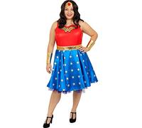 Funidelia | Déguisement Wonder Woman pour Femme Super héros, DC Comics - Déguisement pour Adultes et Accessoires pour Halloween, Carnaval et fêtes - Taille XXL - Rouge