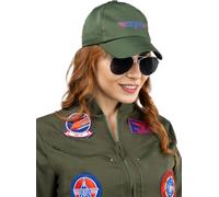 Funidelia | Kit casquette et lunettes Top Gun pour homme Pilote, Aviateur, Professions - Accesoires pour Adultes, accessoire pour déguisement - Vert foncé