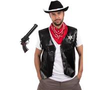 Funidelia | Kit cowboy avec arme pour homme Cowboys, Indiens, Western - Accesoires pour Adultes, accessoire pour déguisement - Noir