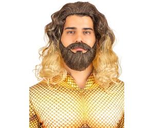 Funidelia | Perruque Aquaman avec barbe pour femme et homme Super héros, DC Comics - Accessoire pour Adultes, accessoire pour déguisement - Marron