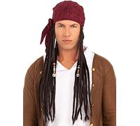 Funidelia | Perruque avec bandana de pirata pour femme et homme Corsair, Boucanier - Couleur: Noir, accessoire pour déguisement - Déguisements amusants pour vos soirées.