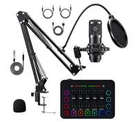Funien Kit D'interface de Streaming avec Microphone à Condensateur, Réduction du Bruit, Carte Son en Direct, Mixeur pour Streaming en Direct, Enregistrement de Chant, Jeu sur PC, (Ensemble doré)