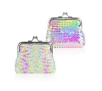 FuninCrea 2 Pièces Mini Porte Monnaie avec Paillettes Colorées, Petit Porte-Monnaie avec Serrure à Baiser, Petite Pochette à Monnaie Petit Pochette Portefeuille Sac à Monnaie pour Monnaie, Clés