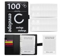 FuninCrea Budget Planner Challenge Classeur à anneaux A5 pour argent, reliure budgétaire en cuir, livre d'épargne avec enveloppe d'argent et étiquette de suivi pour porte-monnaie (noir)