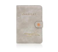 FuninCrea Étui pour passeport en cuir synthétique avec boucle, étui de passeport portable pour homme et femme, pochette de voyage pour cartes de passeport, carte d'embarquement, gris, Moderne