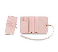FuninCrea Organisateur de bijoux en cuir synthétique - Pliable - Sac à bijoux portable - Pour colliers, bagues, boucles d'oreilles - Rose